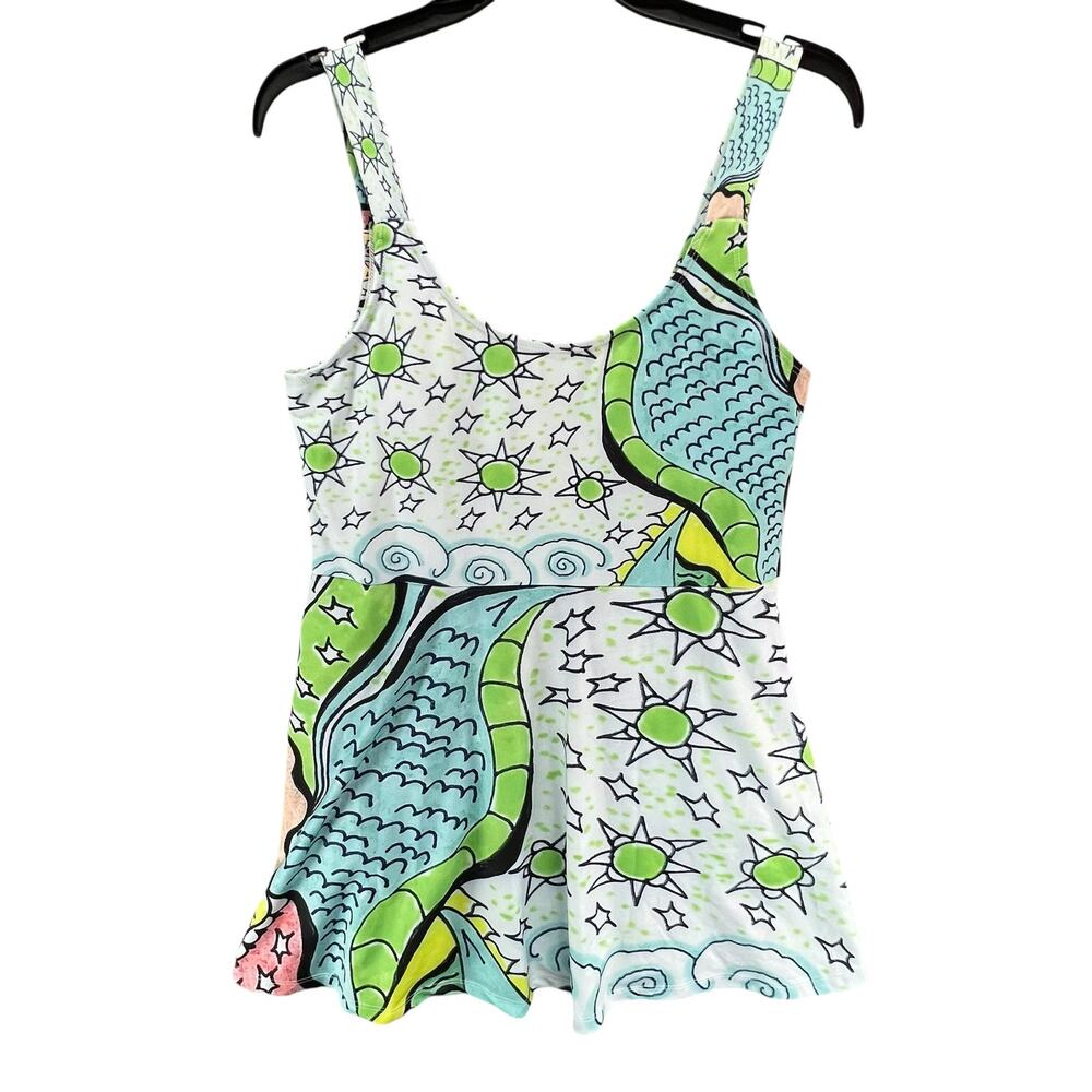 Artscow Custom Swimsuit Dress Women L Blue Multicolor‎ Skater Stretch Art Unique